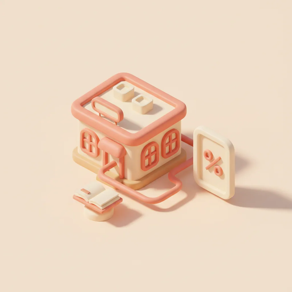 Illustrazione 3D isometrica soft a tema alternativa a TheFork, toni coral e crema