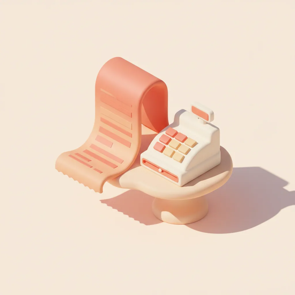 Illustrazione 3D soft che rappresenta: conto e cassa collegati