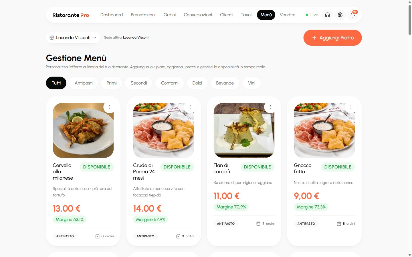 Ristorante Pro · menu